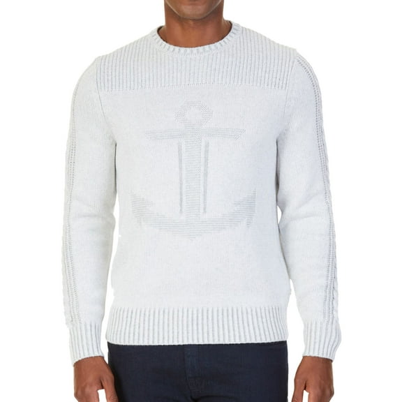 Nautica Mens Intarsia Anchor Pullover Sweater, Grey, Large