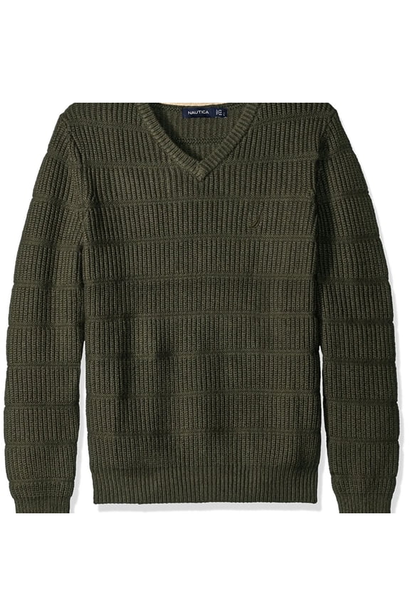 Mens Knit V-Neck Pullover Sweater, Green, Small