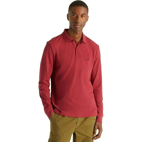 Nautica Mens Long-Sleeve Classic Fit Long Sleeve Deck Polo, AutumnBrry, L