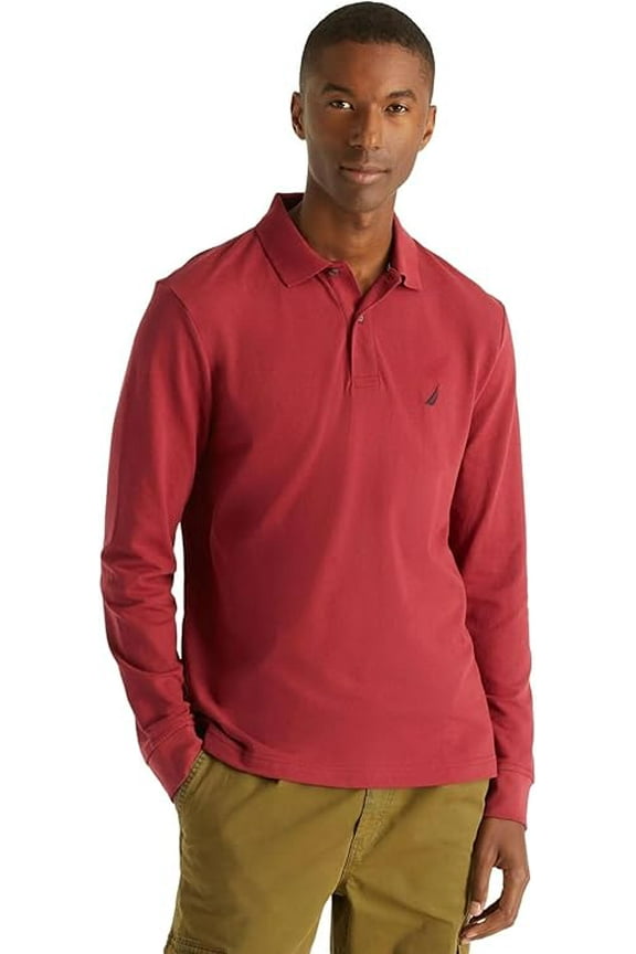 Mens Long-Sleeve Classic Fit Long Sleeve Deck Polo, AutumnBrry, L