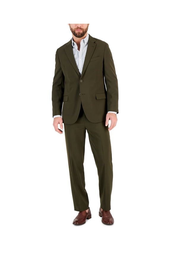 Mens Modern-Fit Bi-Stretch Fashion Suit, Olive, 44L