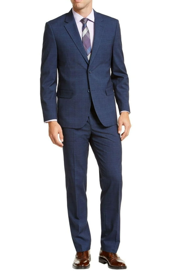 Mens Modern-Fit Bi-Stretch Suit 44 Regular Blue Plaid Pants 38 Waist