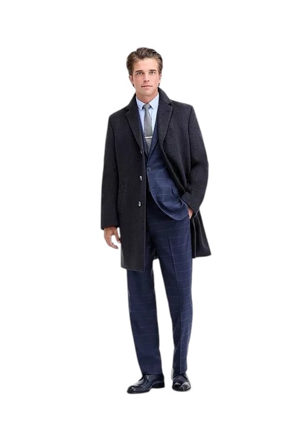 Mens Modern-Fit Wool-Blend Overcoat Coat 42 R Grey Plaid