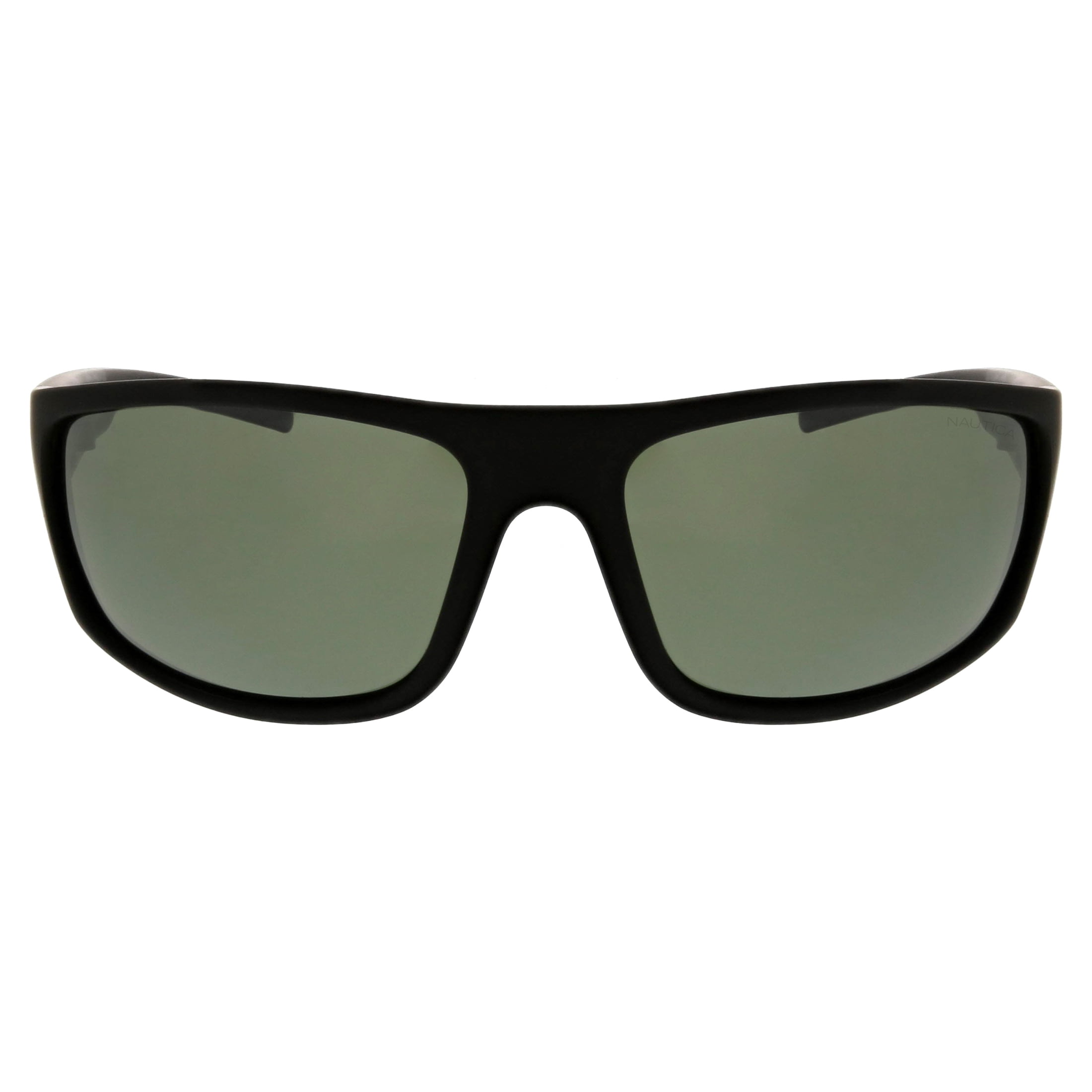 Nautica Mens Modern Wrapped Rectangle Polarized Sunglasses, NS1001 Rubberized Black