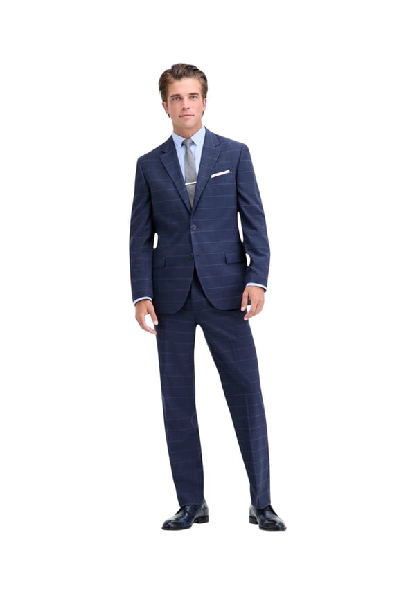 Mens Modern fit 2 Piece Suit 38 R / 32 Waist Blue Plaid Stretch