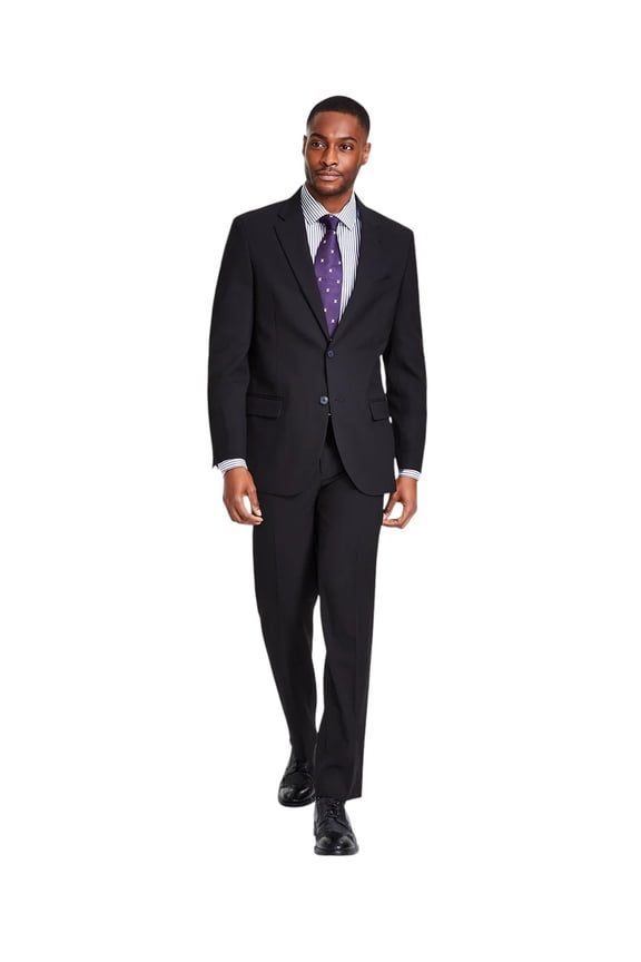 Mens Modern fit Two Piece Suit 38 S / 32 Waist Black Solid Stretch