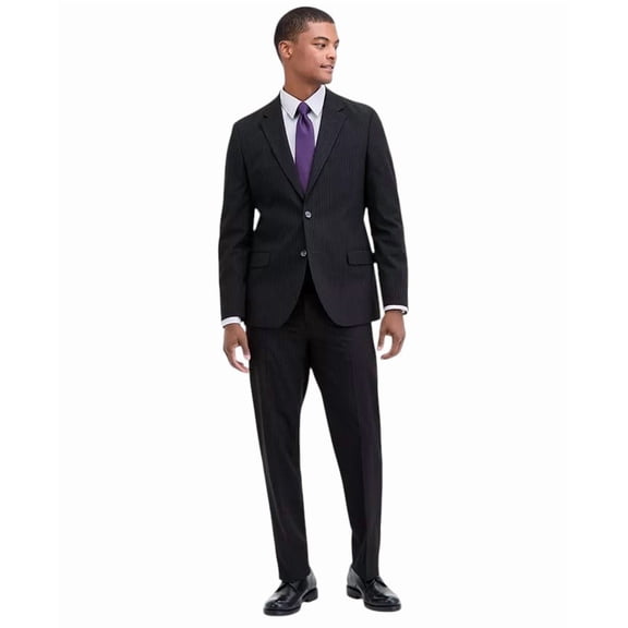 Nautica Mens Modern fit 2 Piece Suit 38 S / 32 Waist Black Striped Stretch