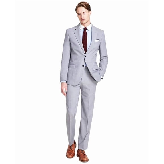 Nautica Mens Modern fit 2 Piece Suit 40 R / 34 Waist Light Grey Solid Stretch