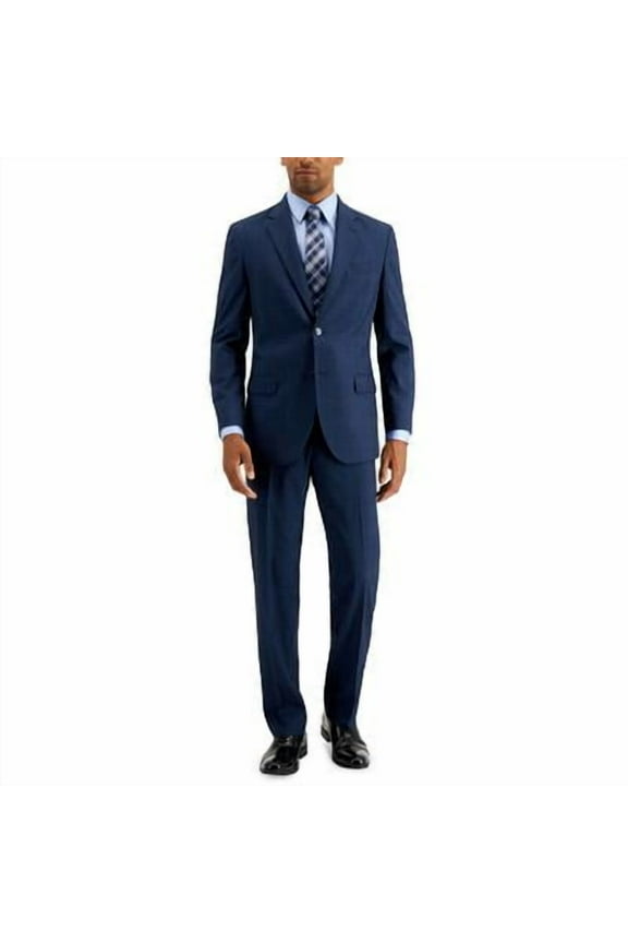 Mens Modern fit 2 Piece Suit 40 S / 34 Waist Blue Plaid Stretch