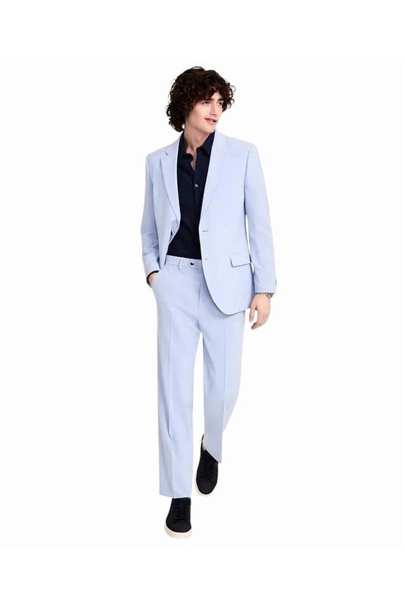 Mens Modern fit 2 Piece Suit 42 R / 36 Waist Light Blue Solid Stretch