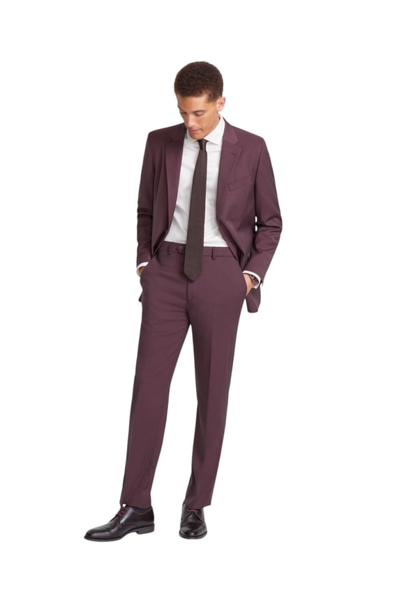 Mens Modern fit 2 Piece Suit 42 R / 36 Waist Burgundy Red Solid Stretch