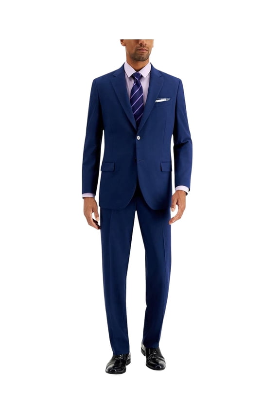 Mens Modern fit 2 Piece Suit 44 L / 38 Waist Blue Solid Stretch
