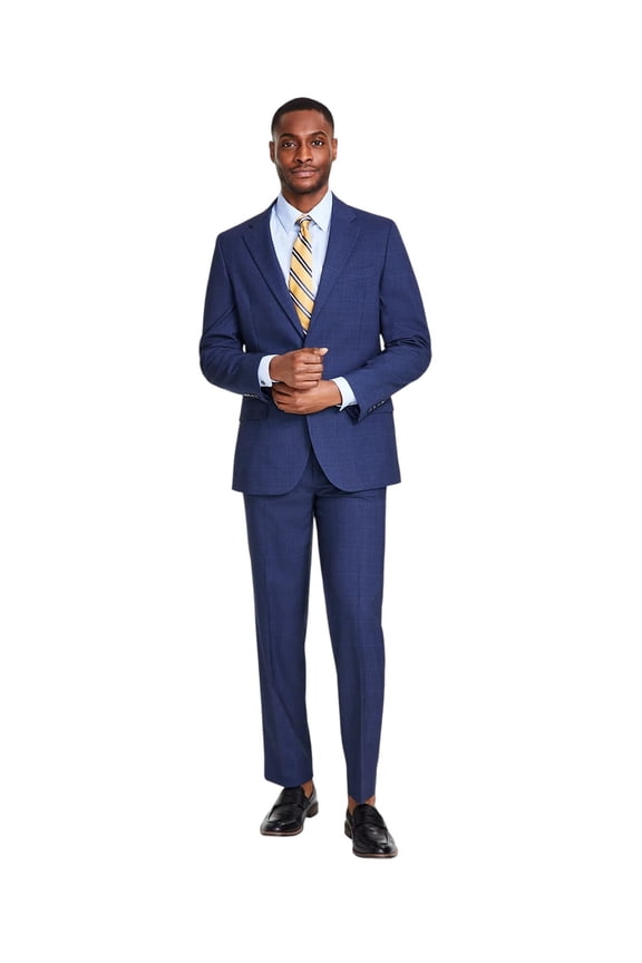 Mens Modern fit 2 Piece Suit 50 R / 45 Waist Blue Plaid Stretch