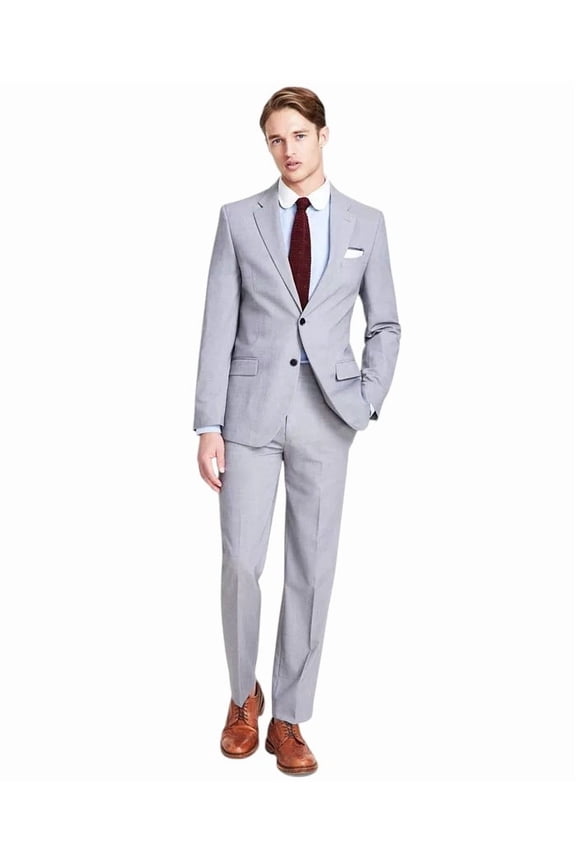 Mens Modern fit Two Piece Suit 52 R / 46 Waist Light Grey Solid Stretch