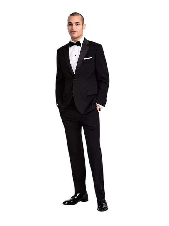 Mens Modern Fit 2 Piece Tuxedo Suit 36 S / 30 Waist Black Solid Stretch