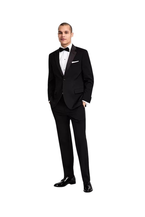 Mens Modern fit 2 Piece Tuxedo Suit 44 R / 38 Waist Black Solid Stretch