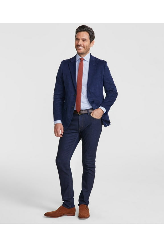 Mens Modern fit Corduroy Sport Coat Blazer 44 L Blue Solid Stretch