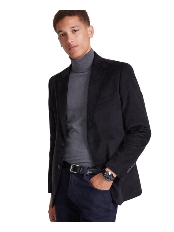 Mens Modern fit Corduroy Sport Coat Blazer 44 R Black Solid Stretch