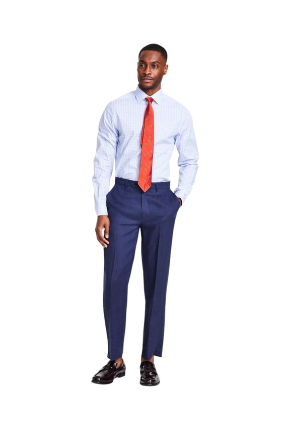 Mens Modern fit Dress Pants 38 / 29 Navy Blue Solid Stretch Linen