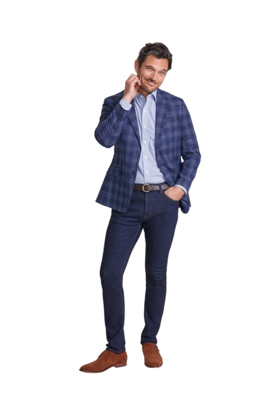 Mens Modern fit Sport Coat Blazer 36 S Blue Plaid Stretch