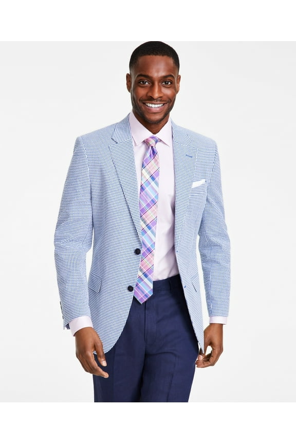 Mens Modern fit Sport Coat Blazer 38 R Grey Blue Plaid