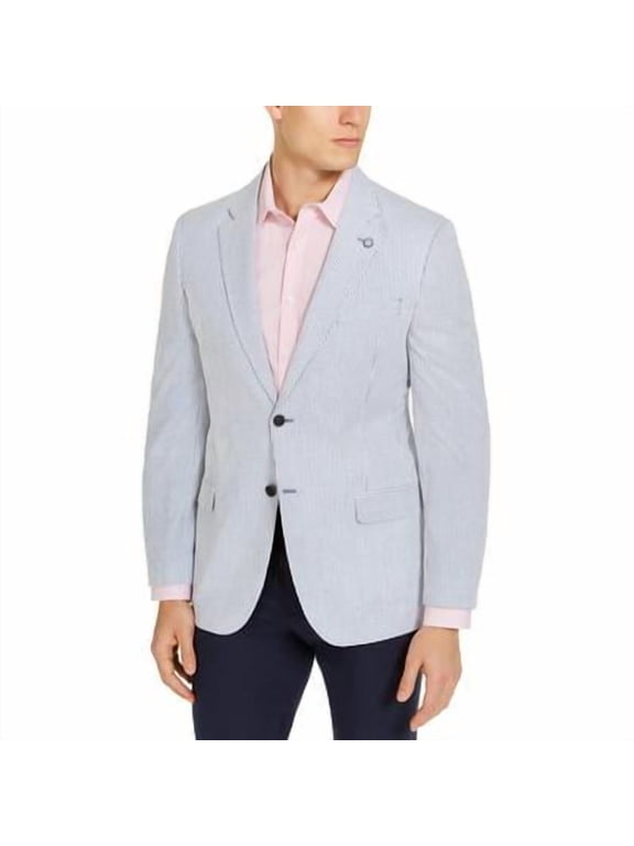 Mens Modern fit Seersucker Sport Coat Blazer 38 R Light Blue Striped