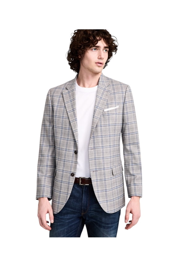 Mens Modern fit Sport Coat Blazer 38 R Light Gray Plaid