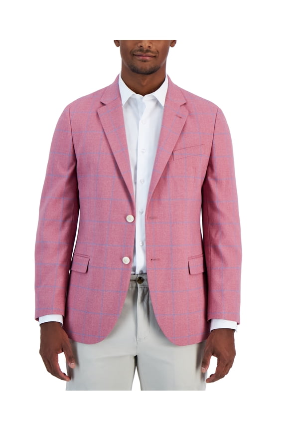 Mens Modern fit Sport Coat Blazer 40 L Pink Check Stretch