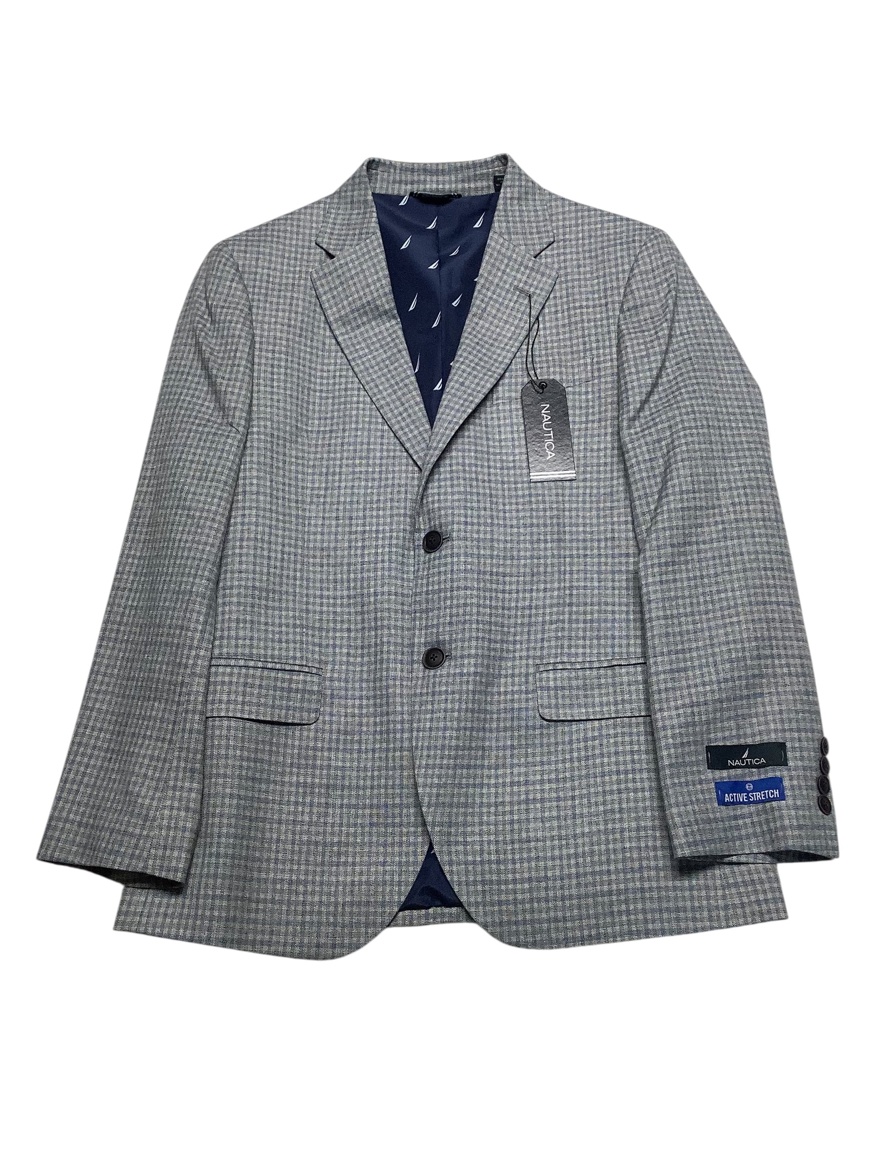 Nautica Mens Modern fit Sport Coat Blazer 40 R Grey Blue Plaid