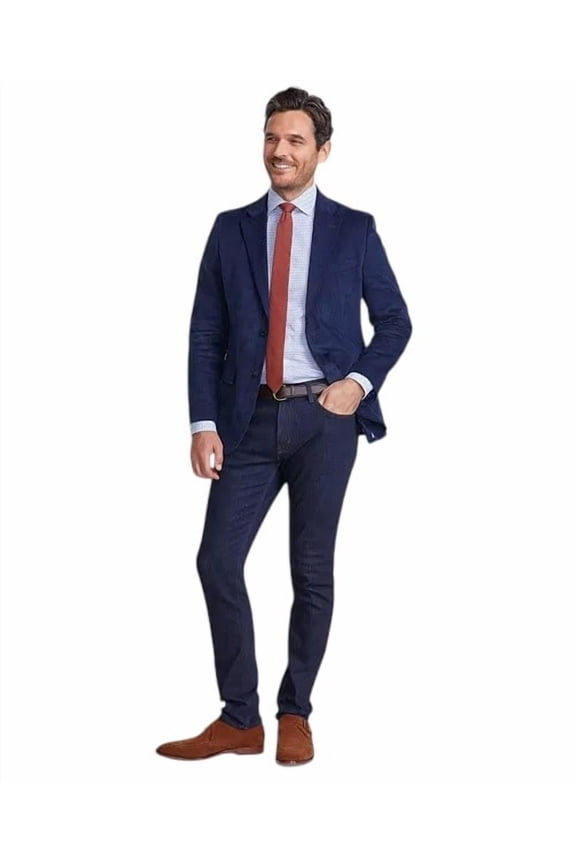 Mens Modern fit Corduroy Sport Coat Blazer 42 L Blue Solid Stretch