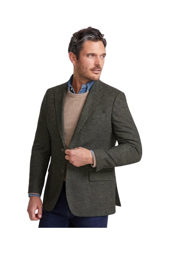 Mens Modern fit Sport Coat Blazer 46 L Olive Green Herringbone Stretch