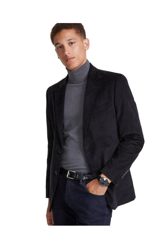 Mens Modern fit Sport Coat Blazer 48 R Black Solid Stretch