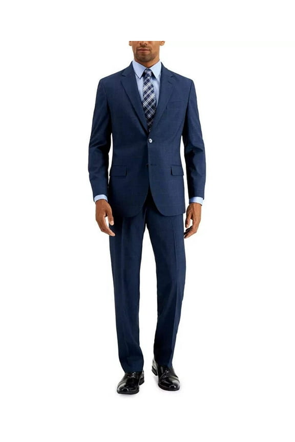 Mens Modern fit 2 Piece Suit 46 R / 41 Waist Blue Plaid Plaid Stretch