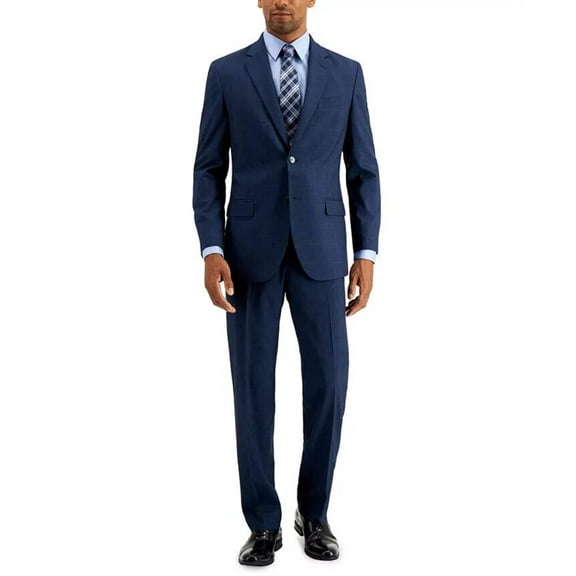 Nautica Mens Modern fit 2 Piece Suit 46 R / 41 Waist Blue Plaid Plaid Stretch