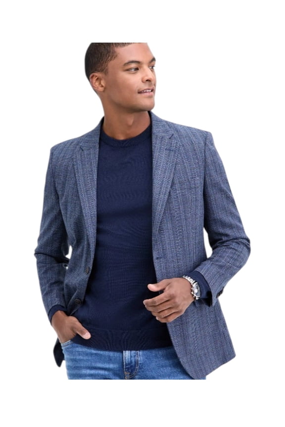 Mens Modern fit Suit Jacket Blazer 40 S Multi Blue Plaid Stretch