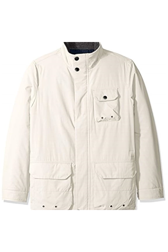 Mens Multi-Pocket Parka Coat, White, Medium