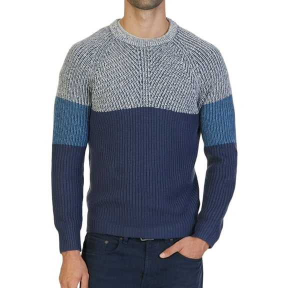 Nautica Mens Multi-Textured Colorblocked Pullover Sweater, Blue, Small