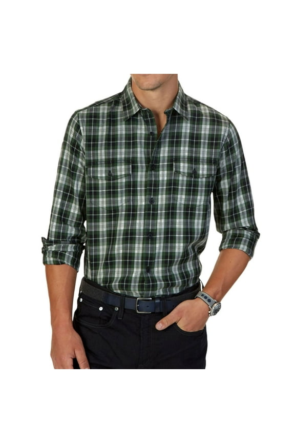 Mens Plaid Button Up Shirt, Green, Small