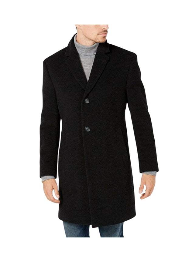 Mens Regular Fit Wool Barge Overcoat Coat 42R Black