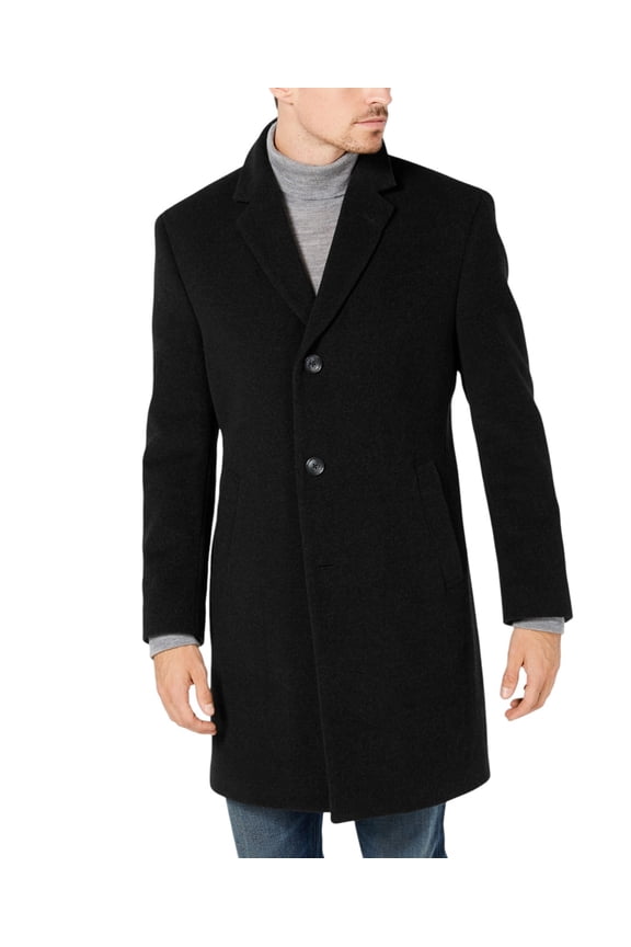 Mens Regular Fit Wool Overcoat Coat Black 44 L