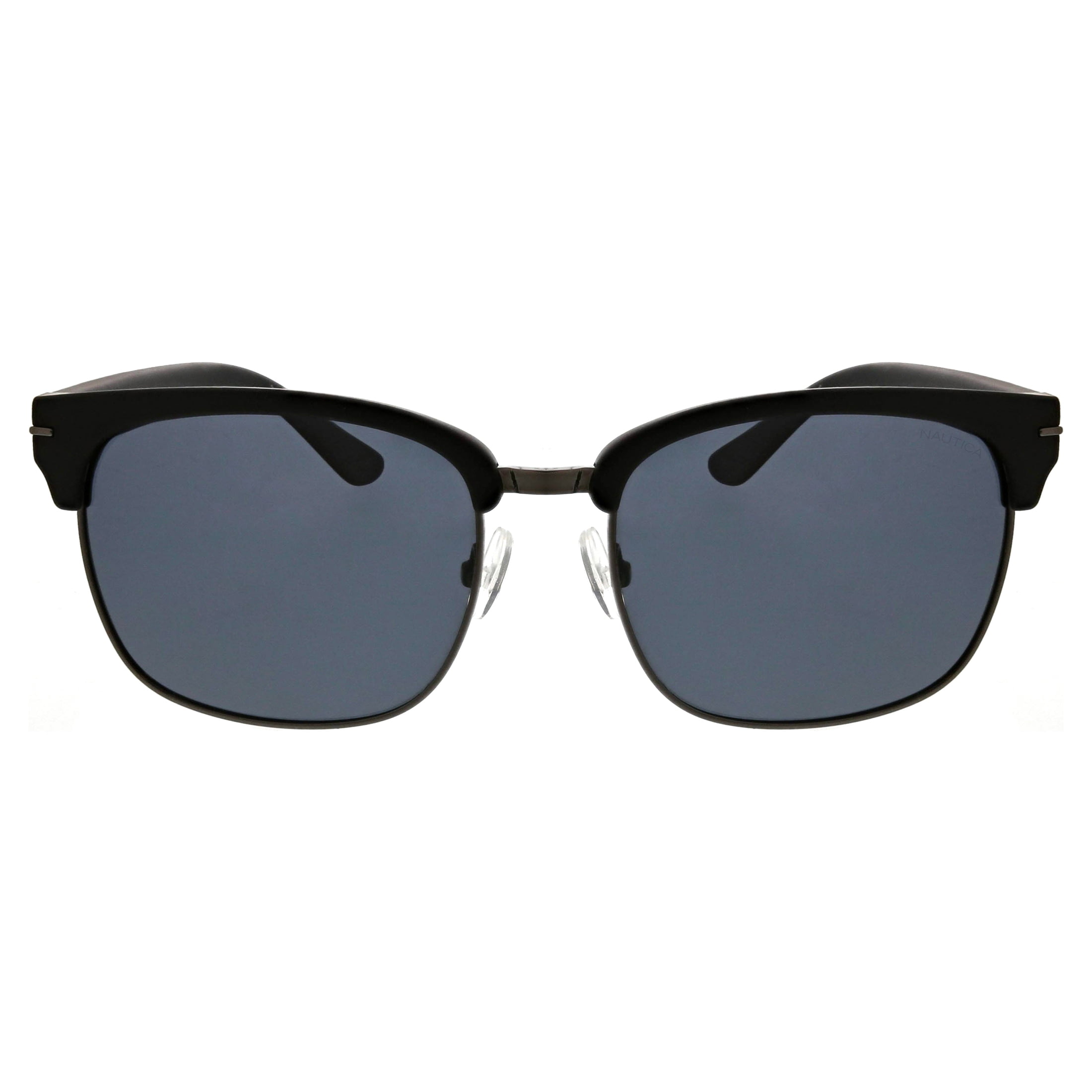 Nautica Mens Retro Browline Polarized Sunglasses, NS1005 Black/Dark Gunmetal