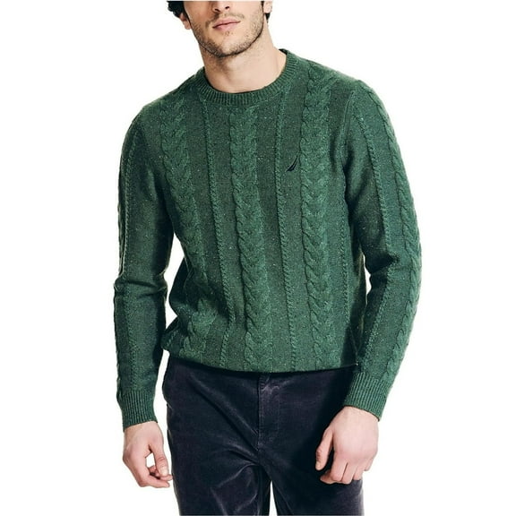 Nautica Mens Ribbed Collar Knit Sweater, Green, Small