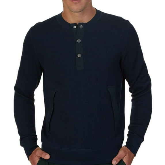 Nautica Mens Ribbed Henley Shirt, Blue, Medium