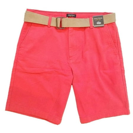 Nautica Mens Size 40 Flat Front Chino Shorts/Belt, Sailor Red
