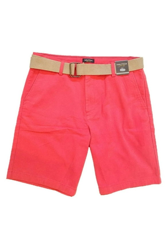 Mens Size 40 Flat Front Chino Shorts/Belt, Sailor Red