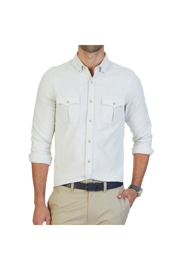 Mens Slim-Fit Button Up Shirt, Off-White, X-Large