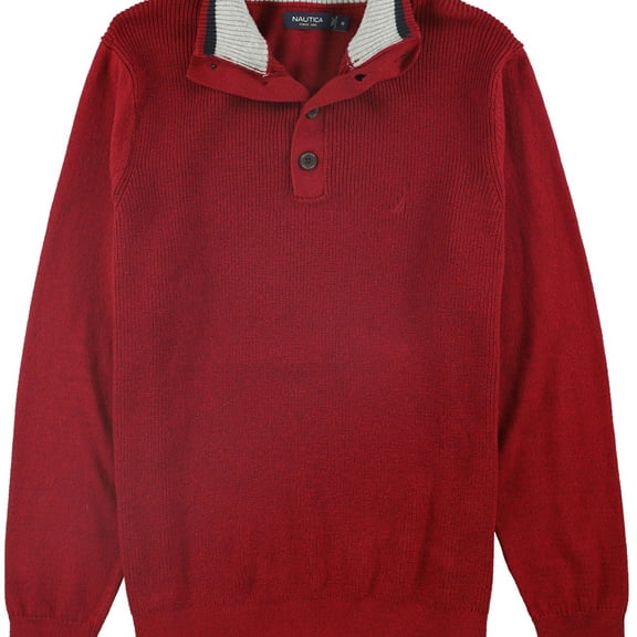 Nautica Mens Solid Knit Pullover Sweater, Red, Medium