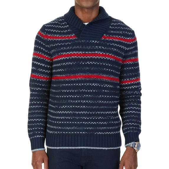 Nautica Mens Striped Pullover Shawl-Collar Sweater Navy L