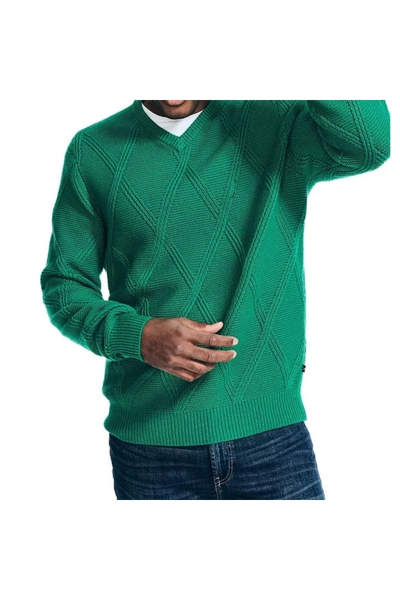 Mens Textured Knit V-Neck Sweater