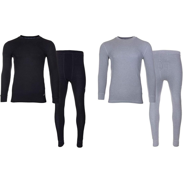 Nautica Mens Thermal Sleep Set - Pockets Super Soft Jersey  Spandex/Polyester Blend Pajamas Black/Heather 